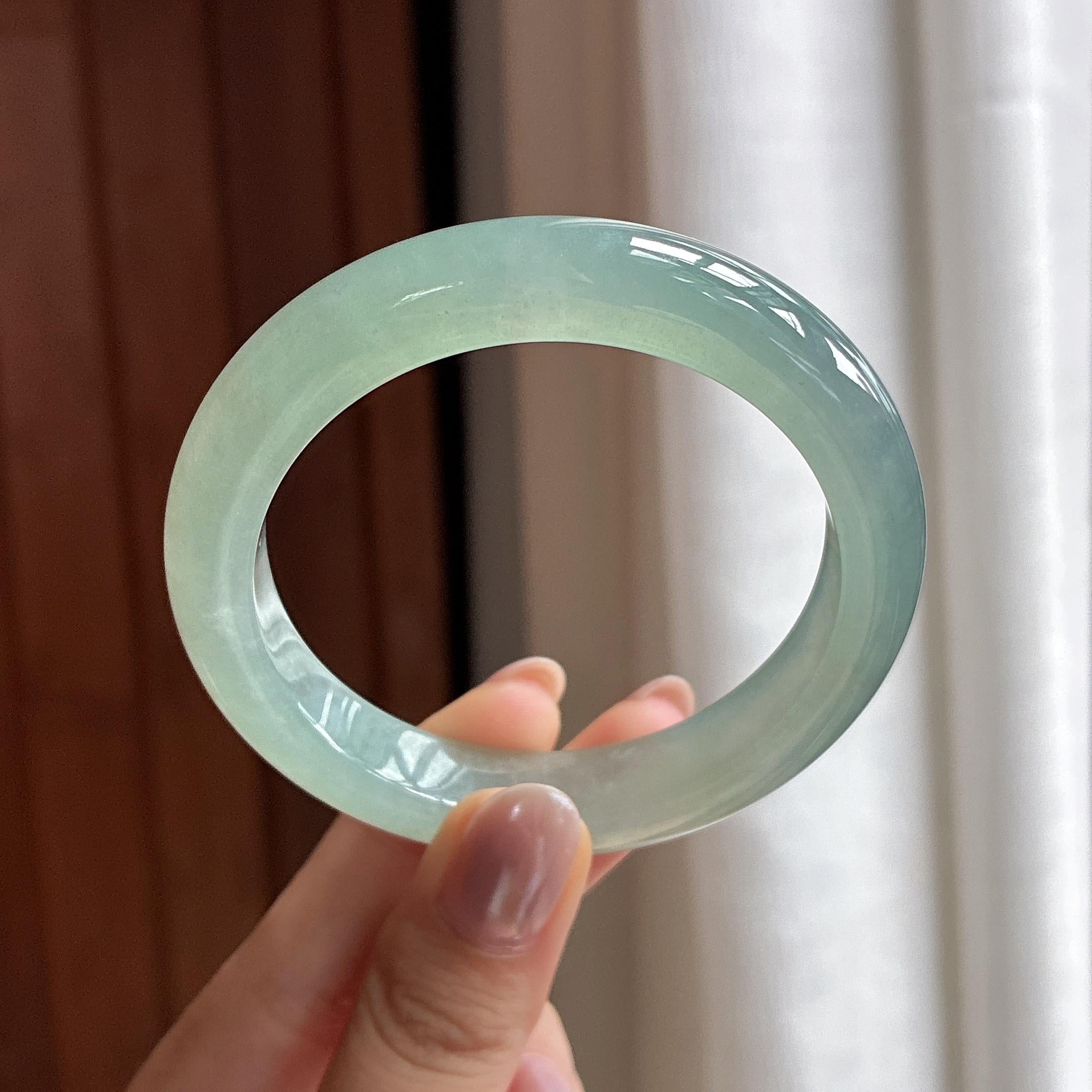 冰种晴底正圈平安镯 53圈 天然缅甸A货翡翠（yc495934）