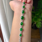 18K金钻镶细糯种满绿蛋面手链（yc230995）