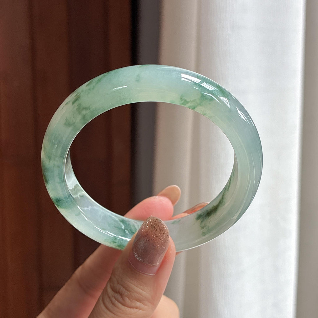 冰种飘花正圈平安镯 56圈 天然缅甸A货翡翠（yc458102）