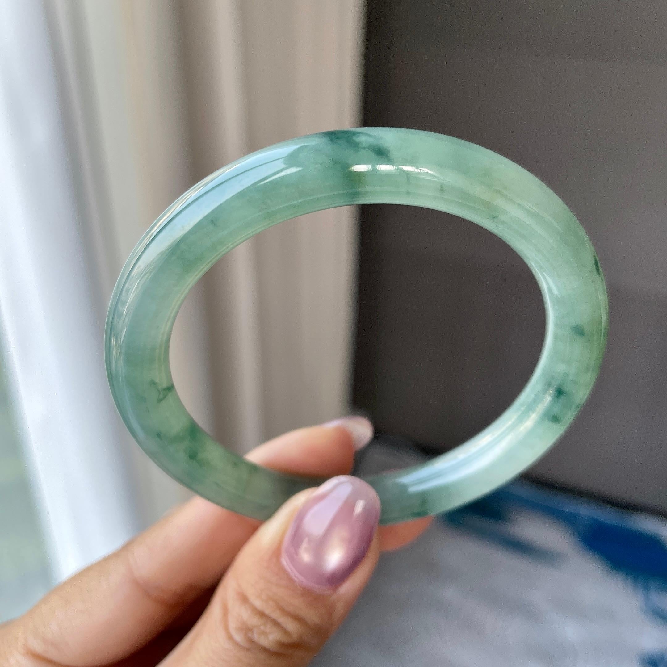 细圆条   细糯种飘兰花圆条手镯55圈   天然缅甸A货翡翠（yc316485）