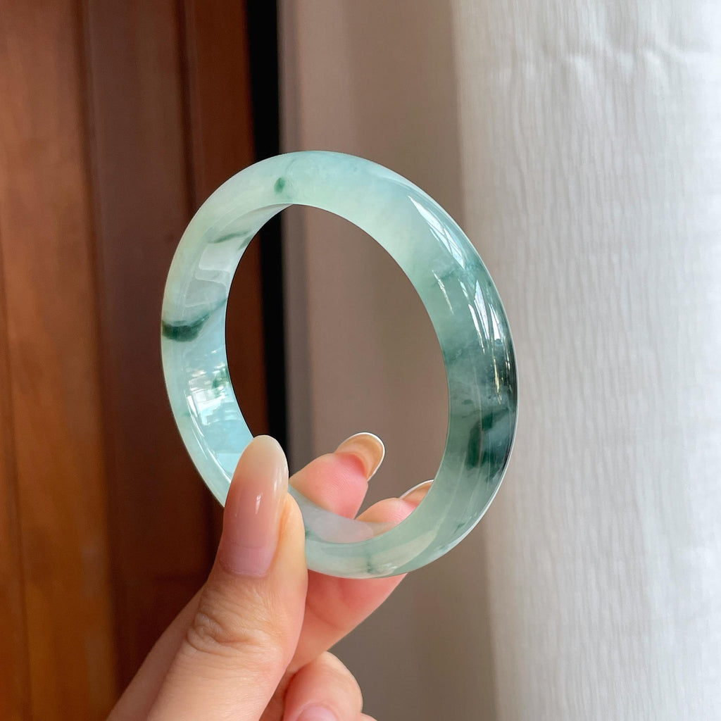 冰种飘花翡翠平安镯（54.6mm)（yc412127）