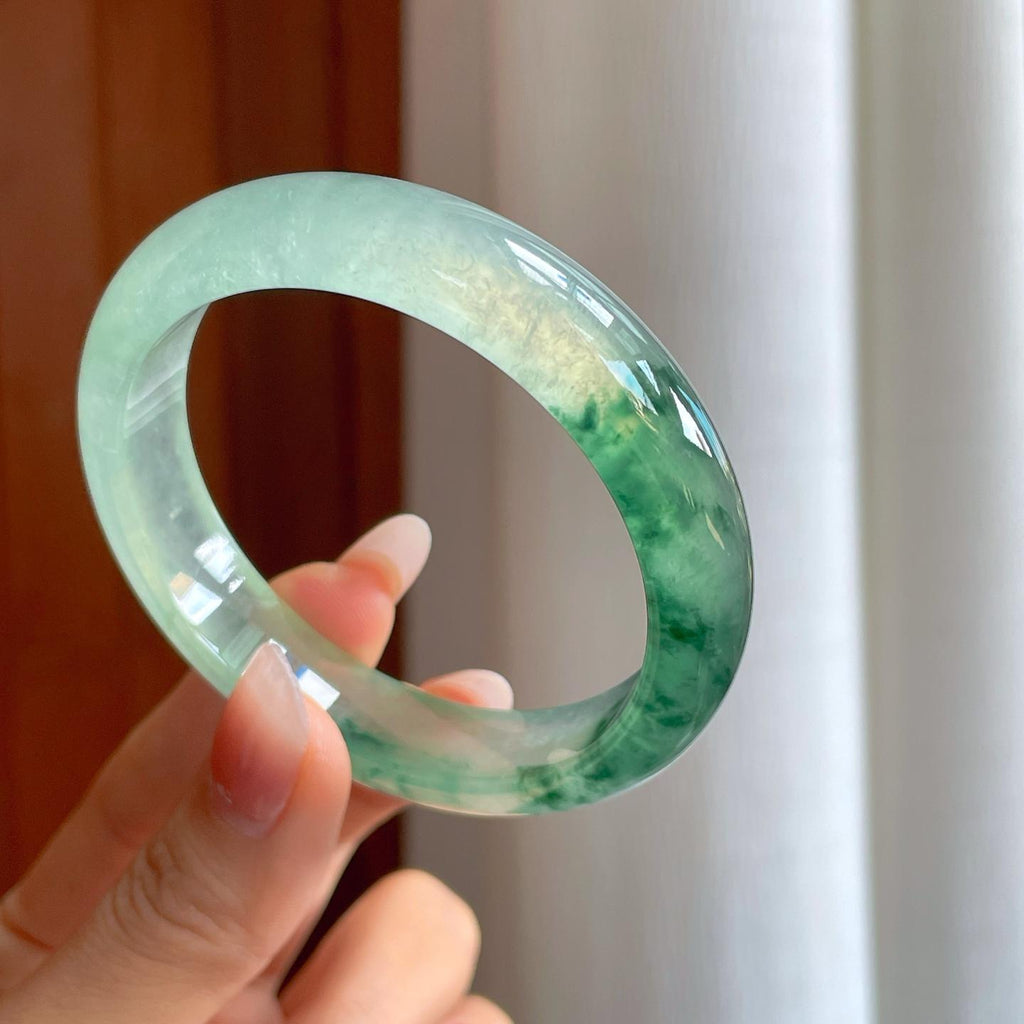 冰玻种飘花翡翠平安镯（57mm）（yc310755）