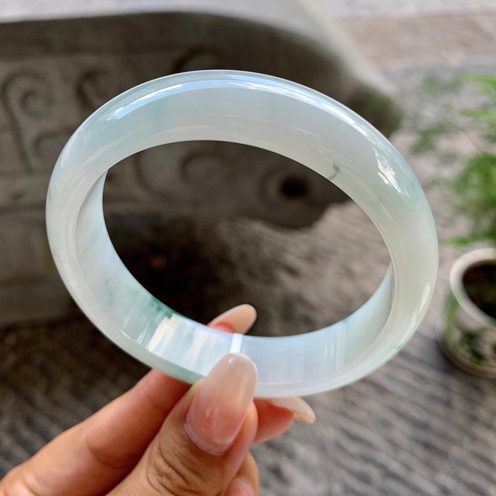 细糯种飘绿宽版轮胎手镯（60.2mm）（yc202359）
