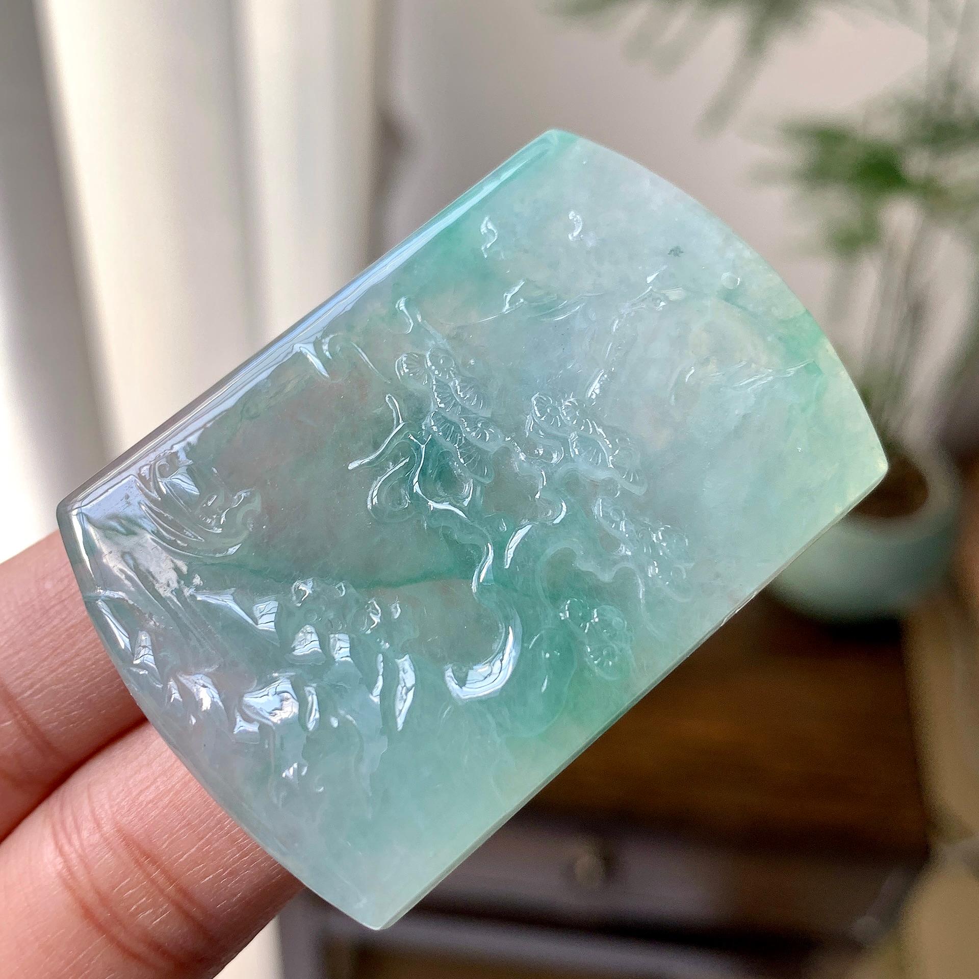 糯冰种翠绿山水牌挂件（yc284447）