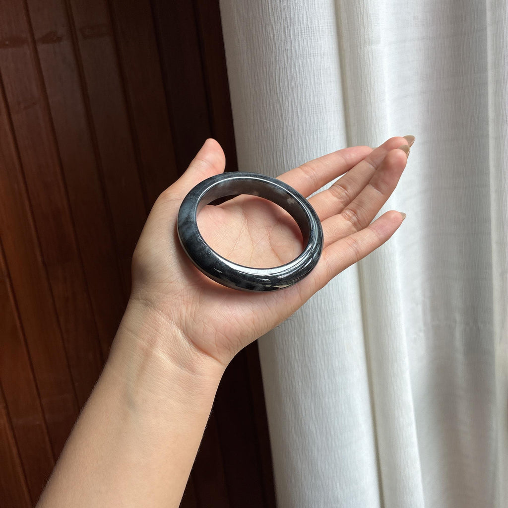 糯冰乌鸡翡翠平安镯（56mm）（yc420255）