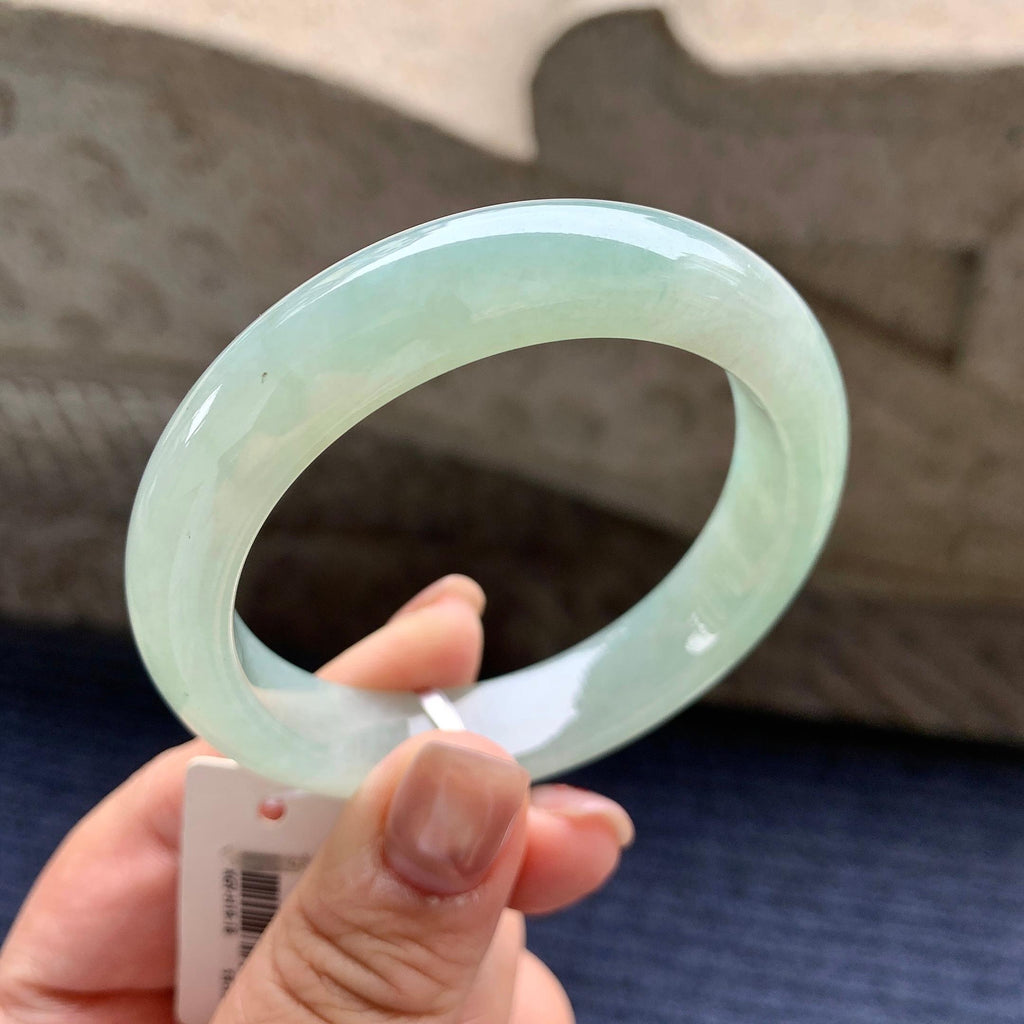 小圈口 细糯种晴底正圈平安镯 53.3圈口 天然缅甸A货翡翠（yc345054）