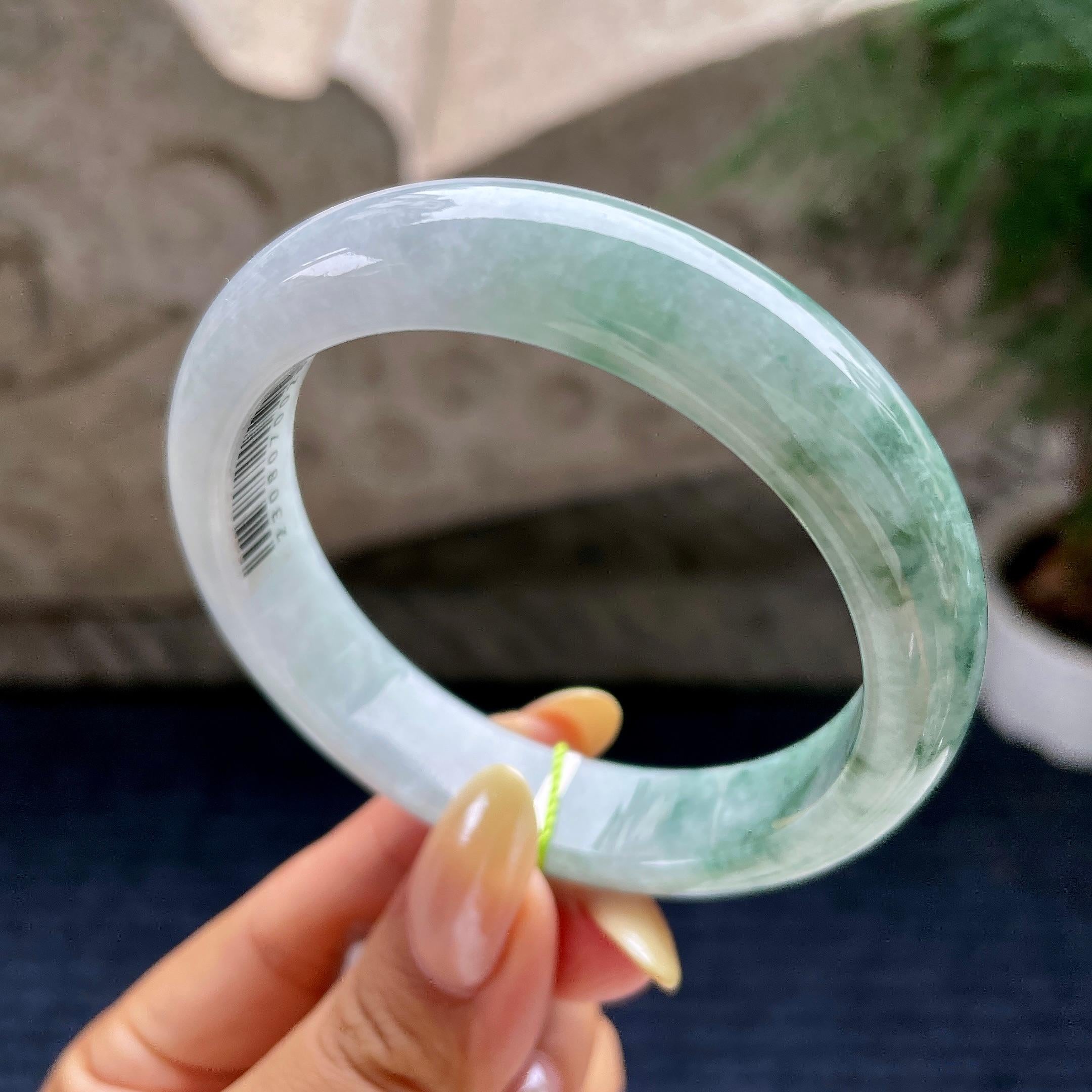 细糯种飘花正圈平安镯57圈 天然缅甸A货翡翠（yc460634）
