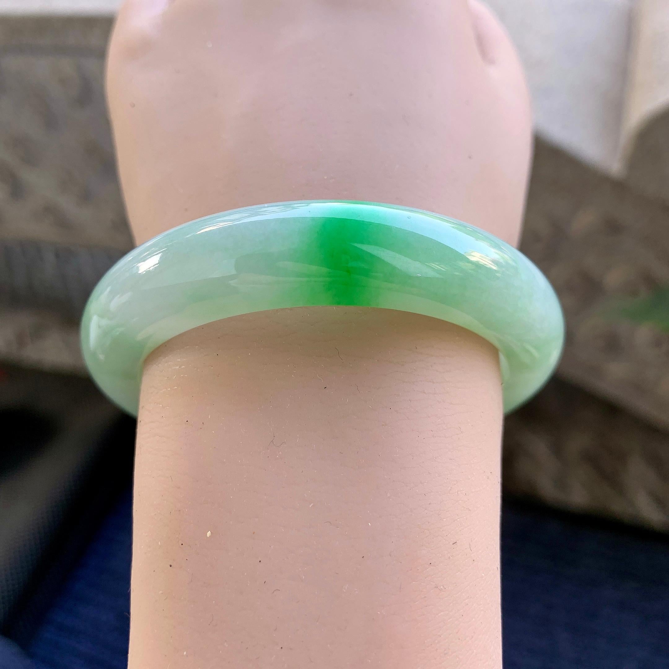 细糯种飘绿平安镯（54mm）（yc264511）