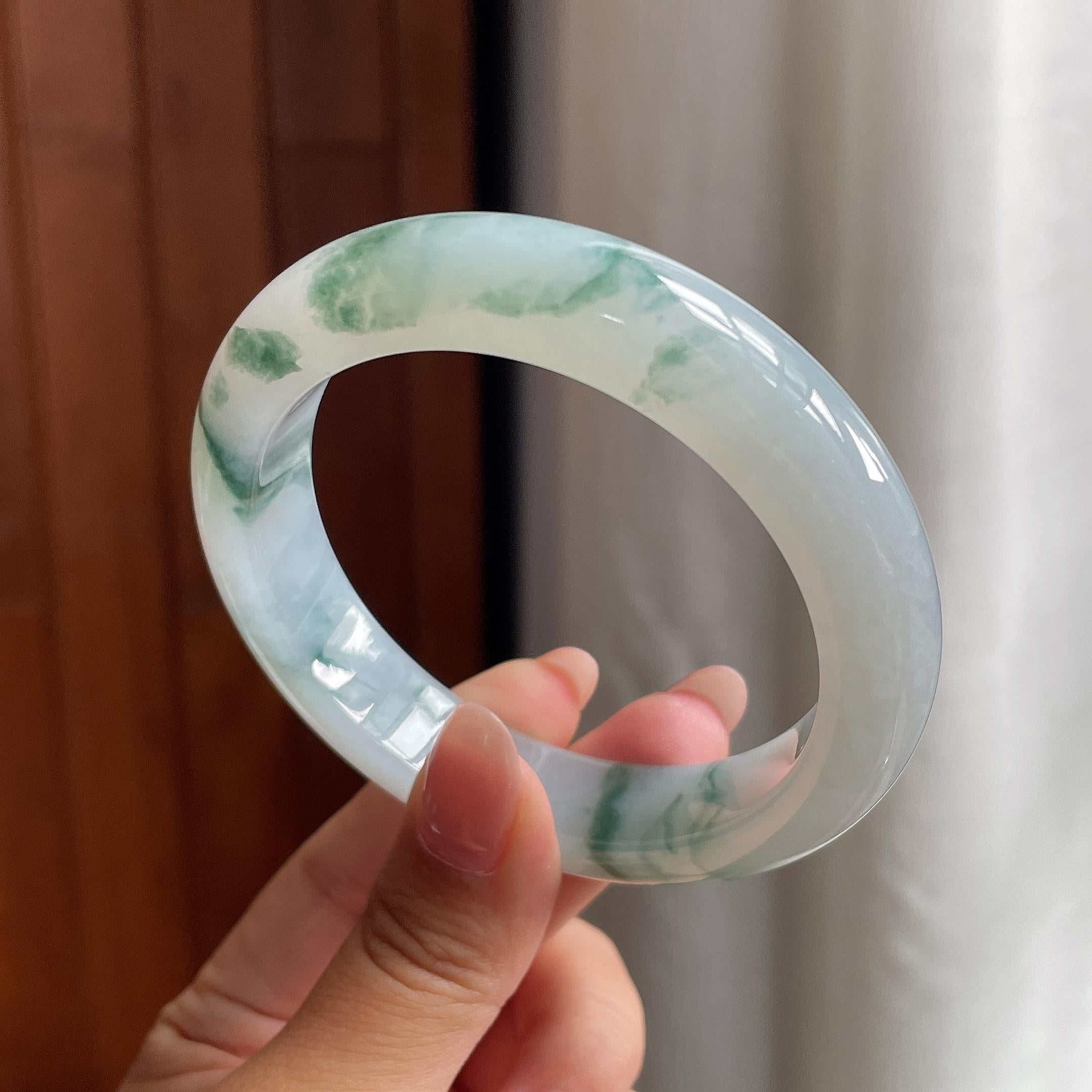 糯冰飘花正圈平安镯 56圈 天然缅甸A货翡翠（yc533890）