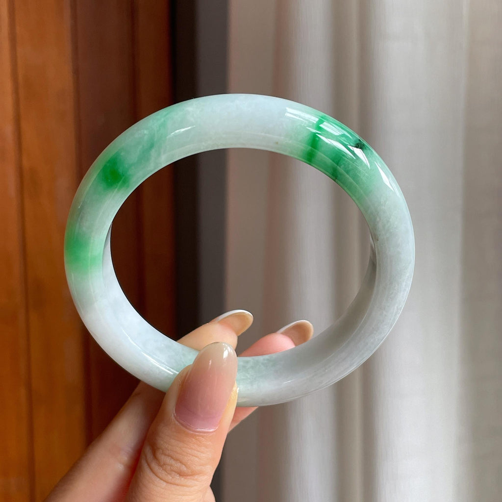 糯冰白底青翡翠平安镯（61mm)（yc414503）