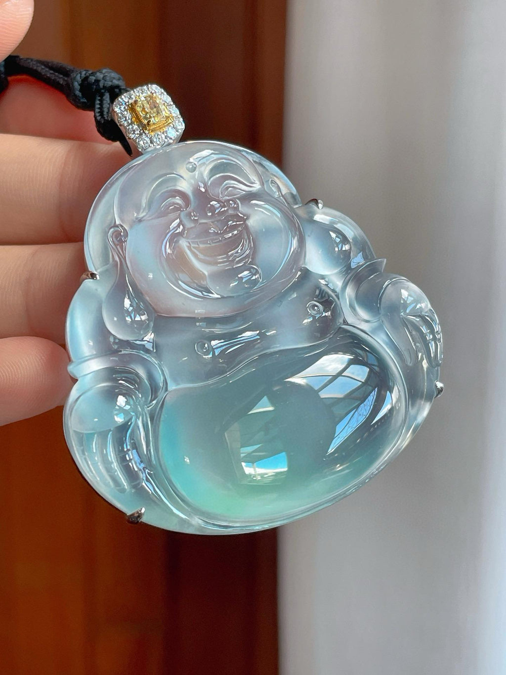 18k金镶冰种蓝底翡翠佛公（yc241844）