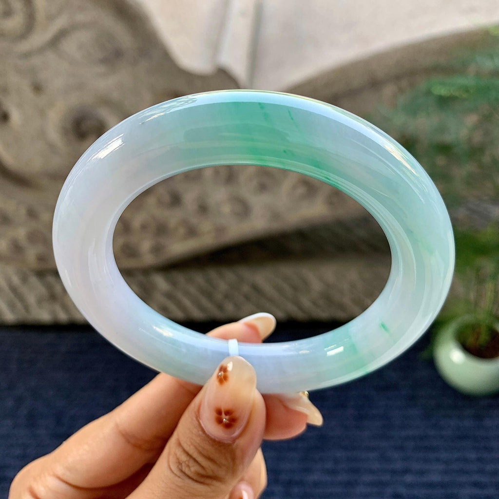 细糯种飘绿圆条手镯（58.6mm）（yc249460）