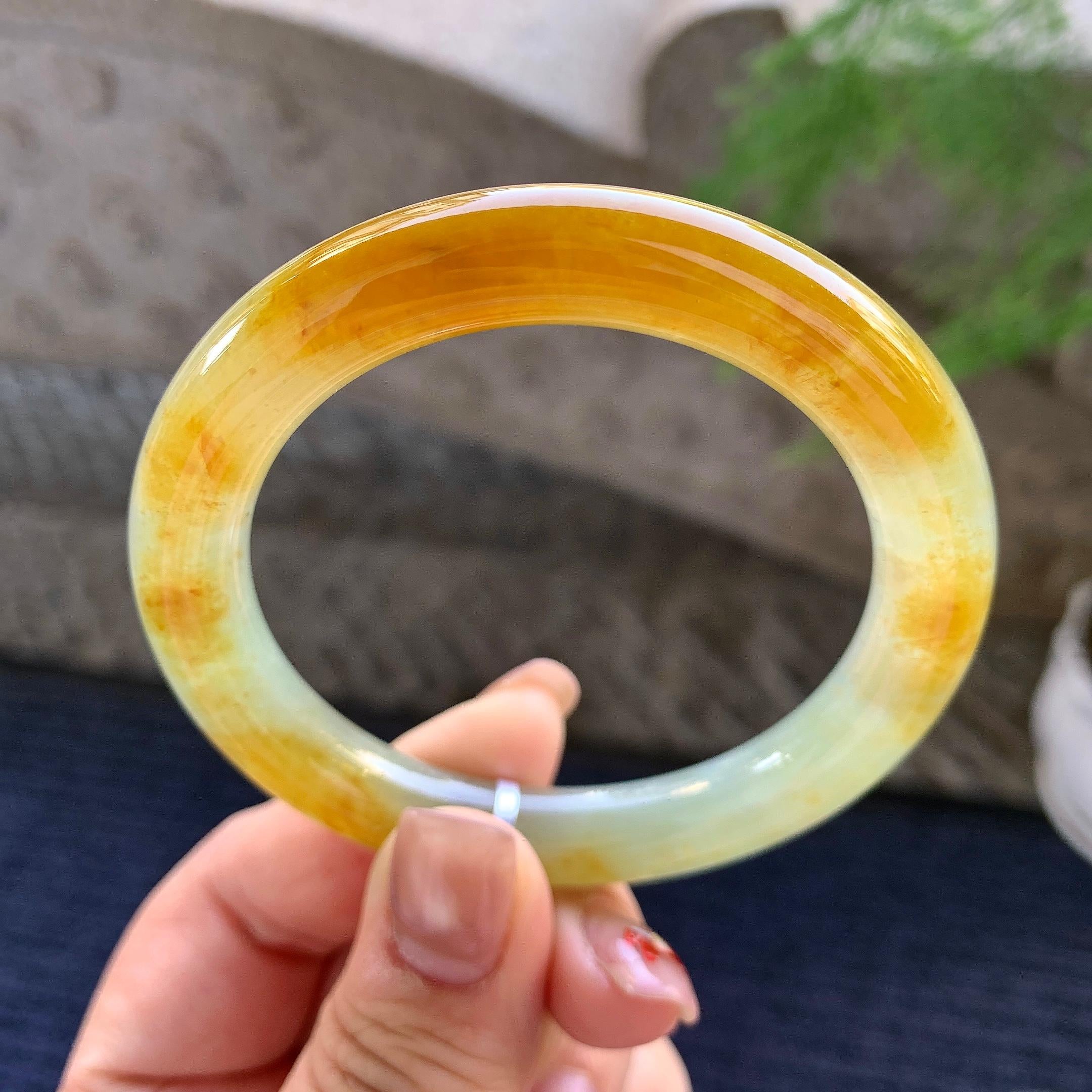 糯冰种皇城圆条手镯 54圈口 天然缅甸A货翡翠（yc352087）