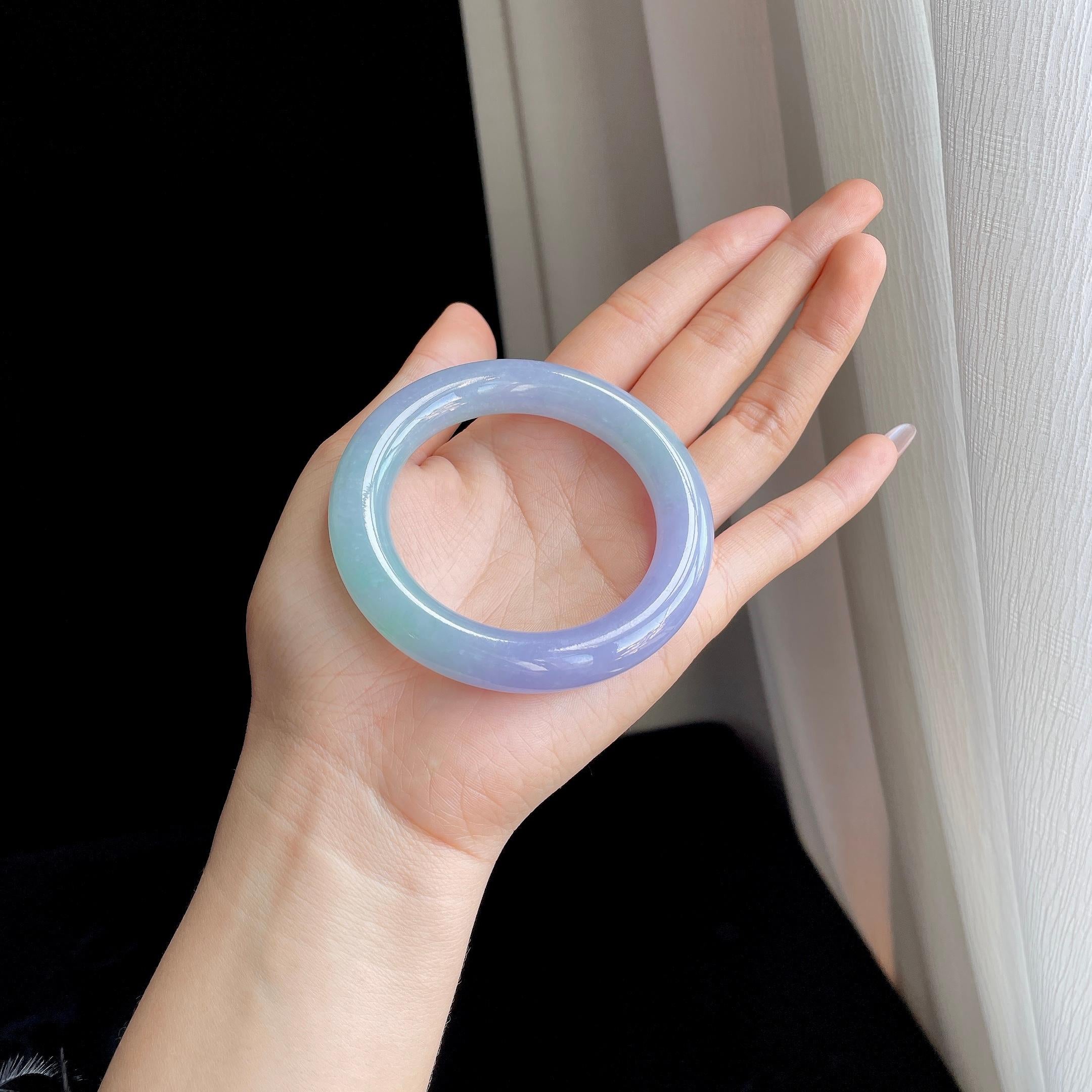 糯冰春带彩翡翠圆条手镯（54mm)（yc322784）