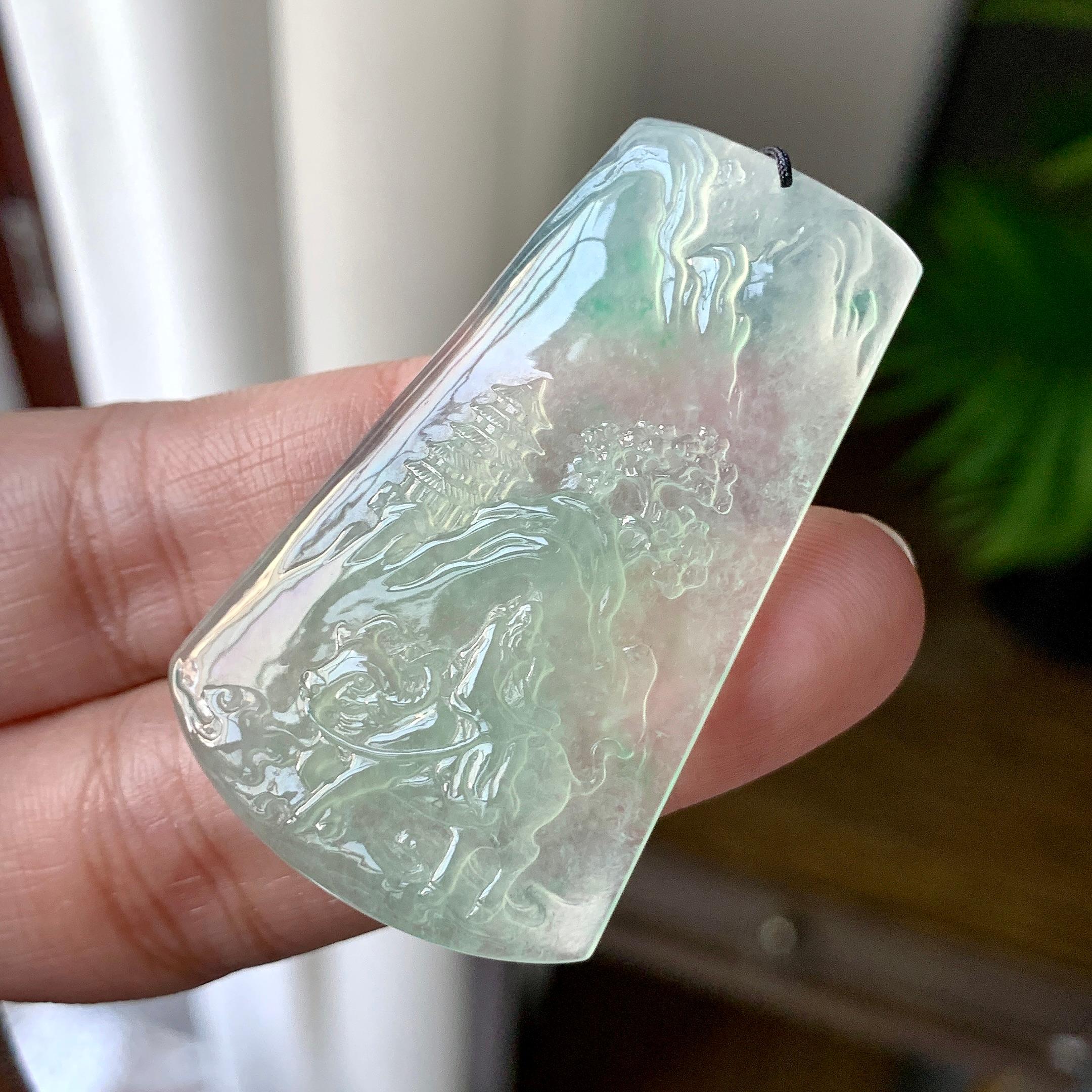 糯冰种晴水山水牌挂件（yc215931）