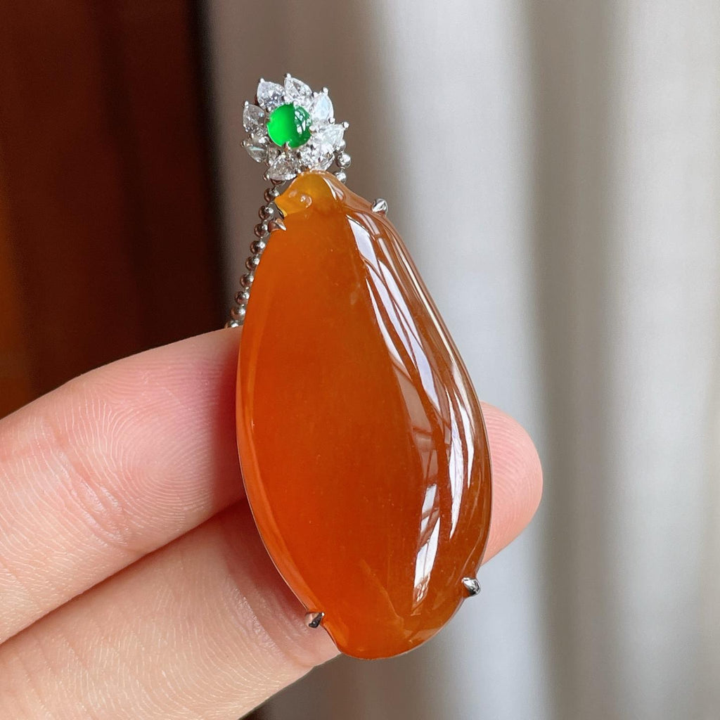 18k金镶冰种红翡翡翠福瓜（yc254054）