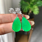 18k金钻镶糯冰种满绿水滴耳坠（yc253841）