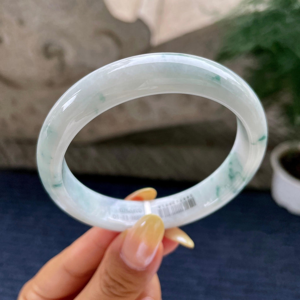 大圈口 细糯种飘花正圈平安镯59.5圈 天然缅甸A货翡翠（yc481927）