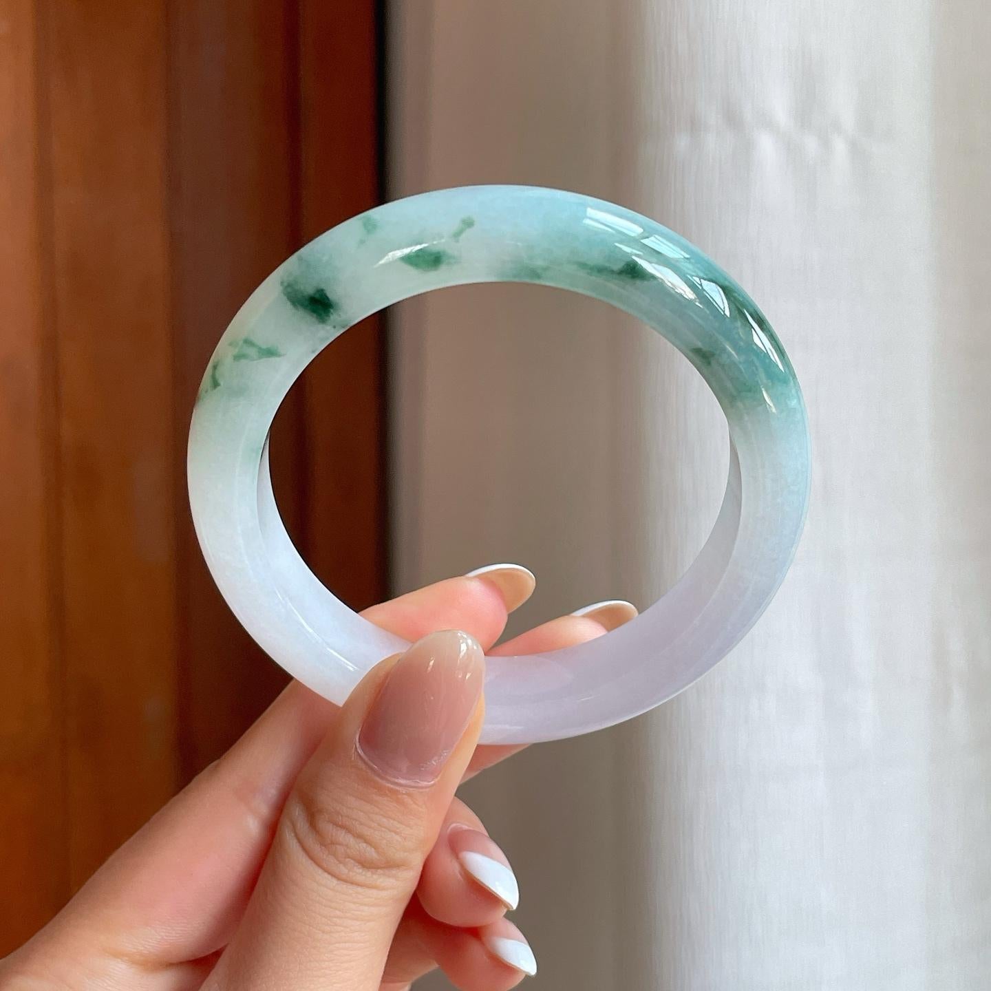 糯冰飘花翡翠平安镯（55mm)（yc374641）