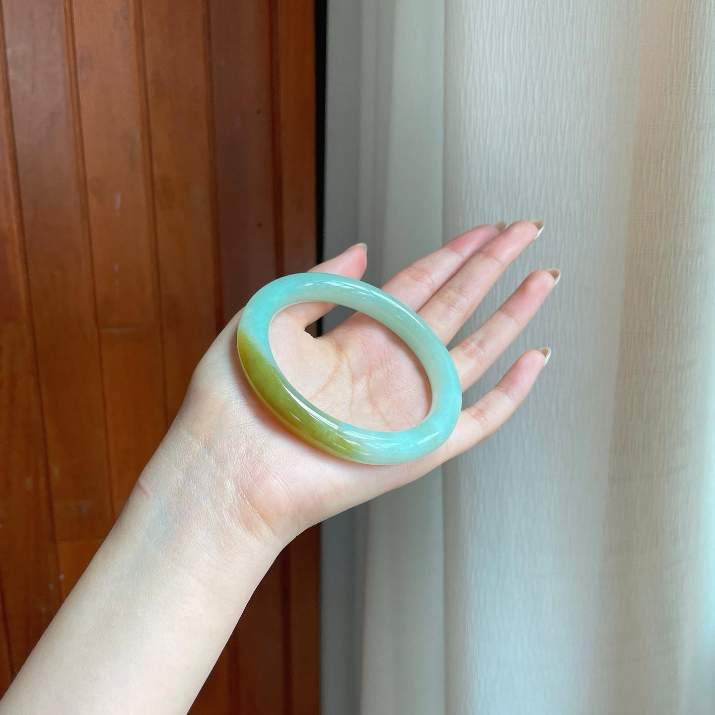 糯冰黄翡翡翠圆条手镯（60.5mm)（yc374708）