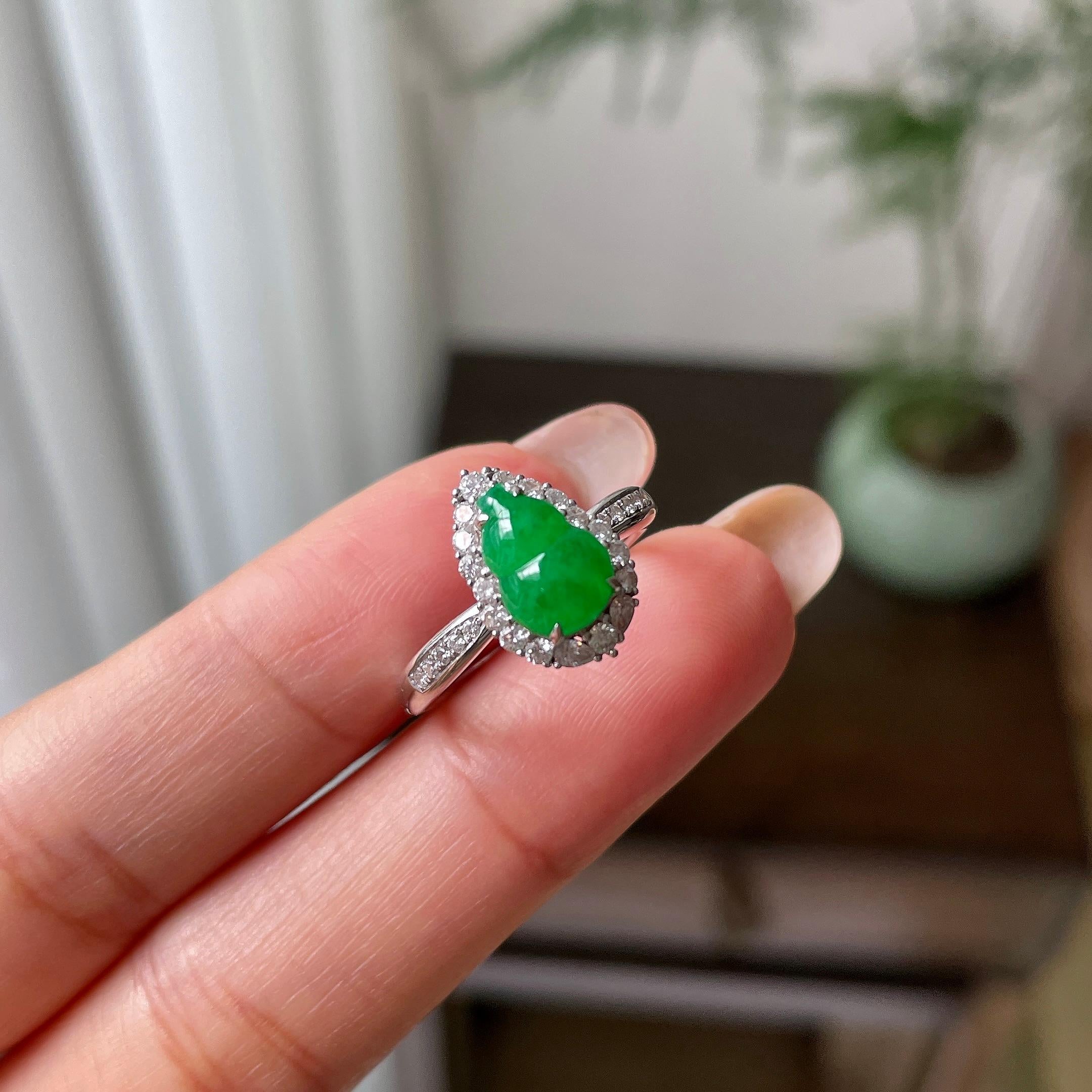 18k金钻镶细糯种满绿葫芦戒指（yc301954）