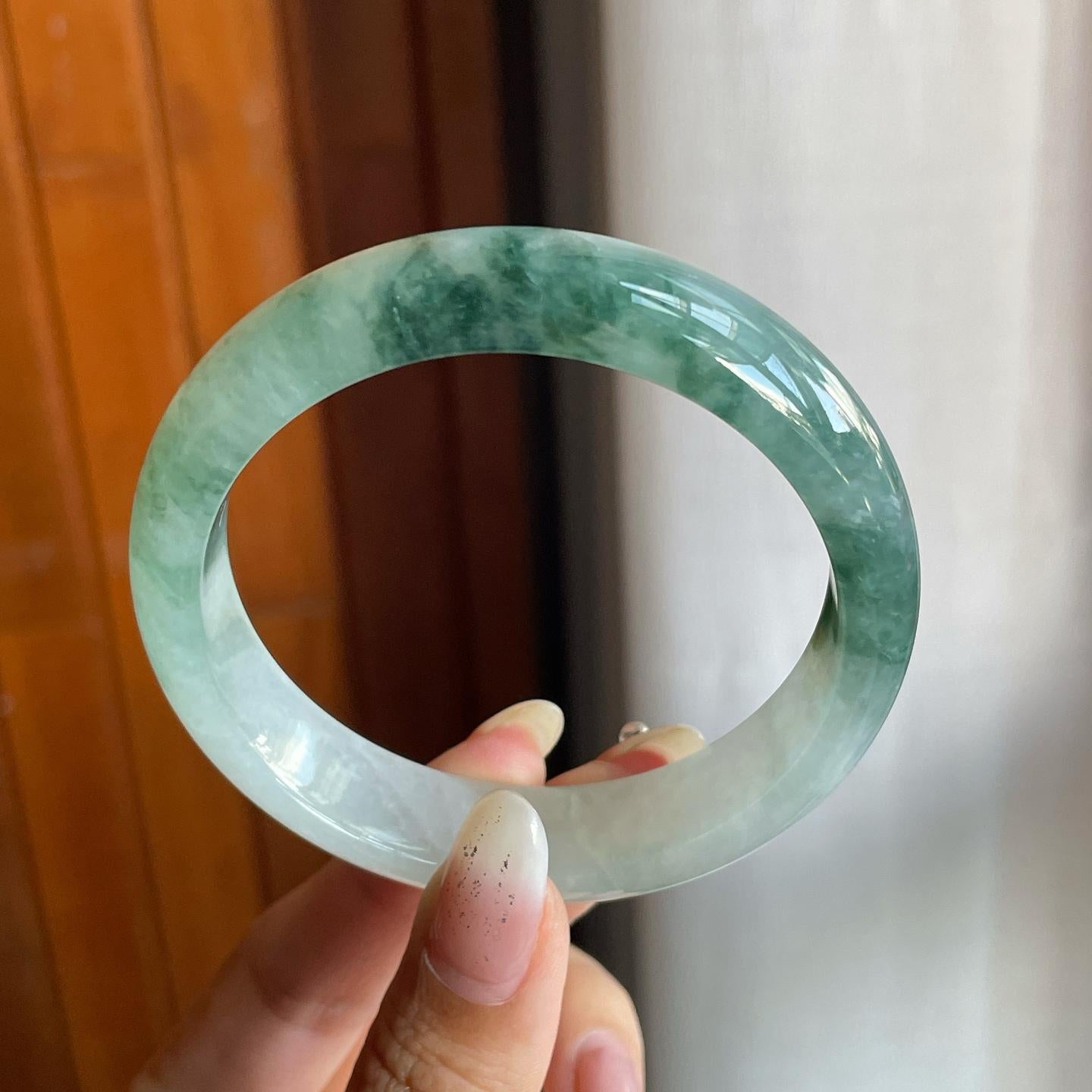 糯冰种飘花半山半水翡翠平安镯（55.8mm）（yc220795）