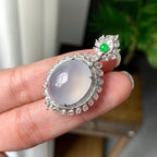 18K金钻镶糯冰种无色蛋面吊坠（yc255601）