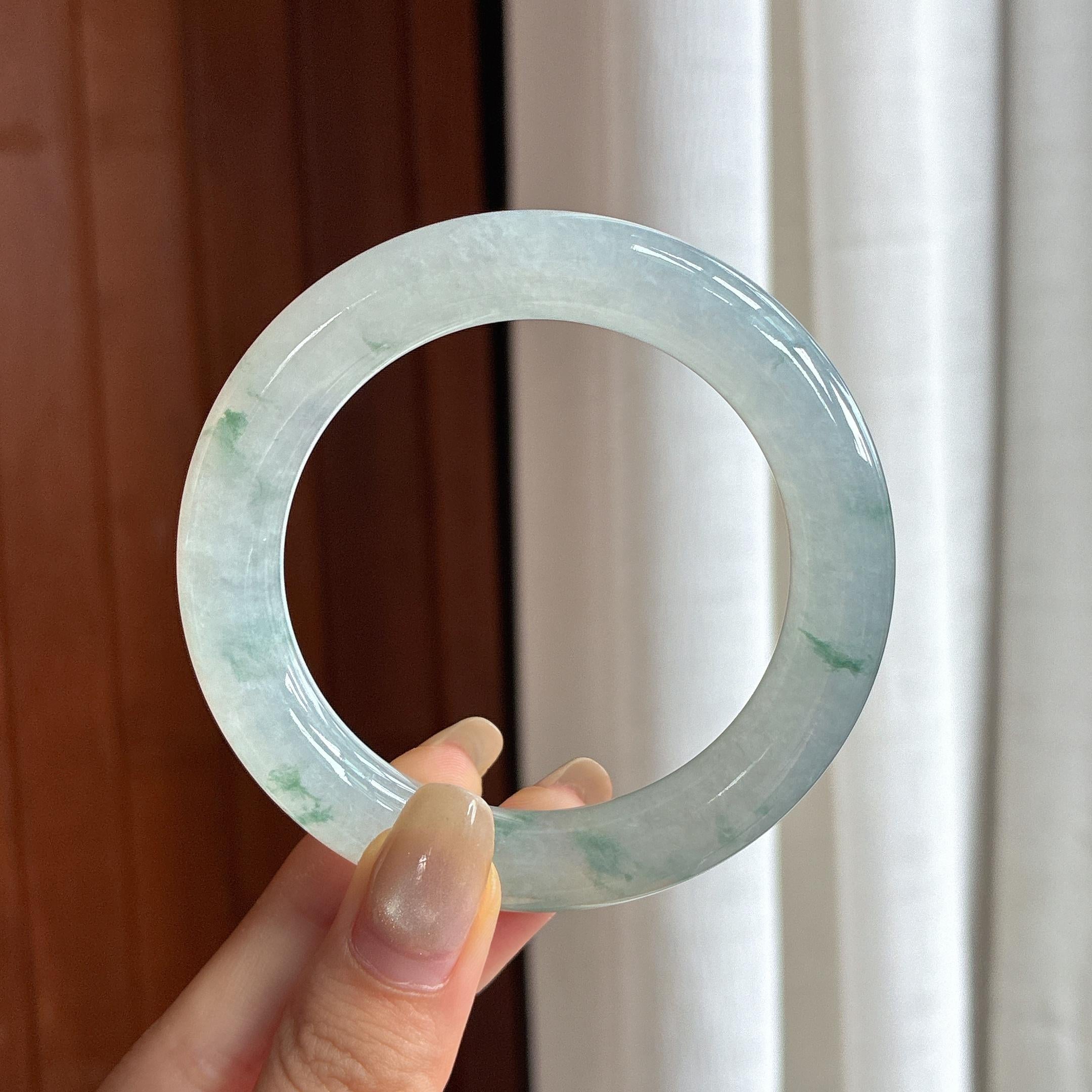 糯冰飘花圆条手镯 52圈 天然缅甸A货翡翠（yc457476）