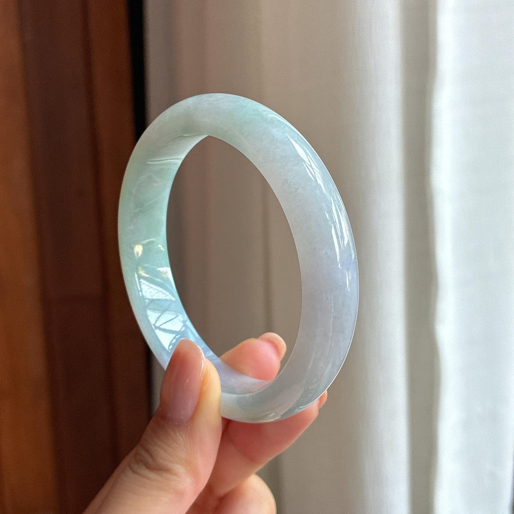 糯冰春带彩翡翠平安镯56圈天然缅甸A货翡翠（yc440031）