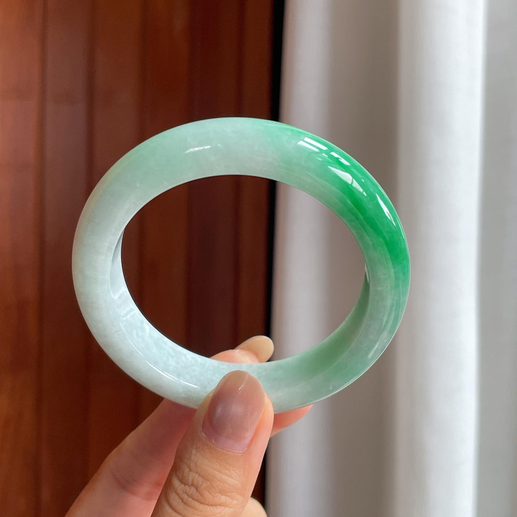 糯冰带色翡翠平安镯(56mm)（yc424292）