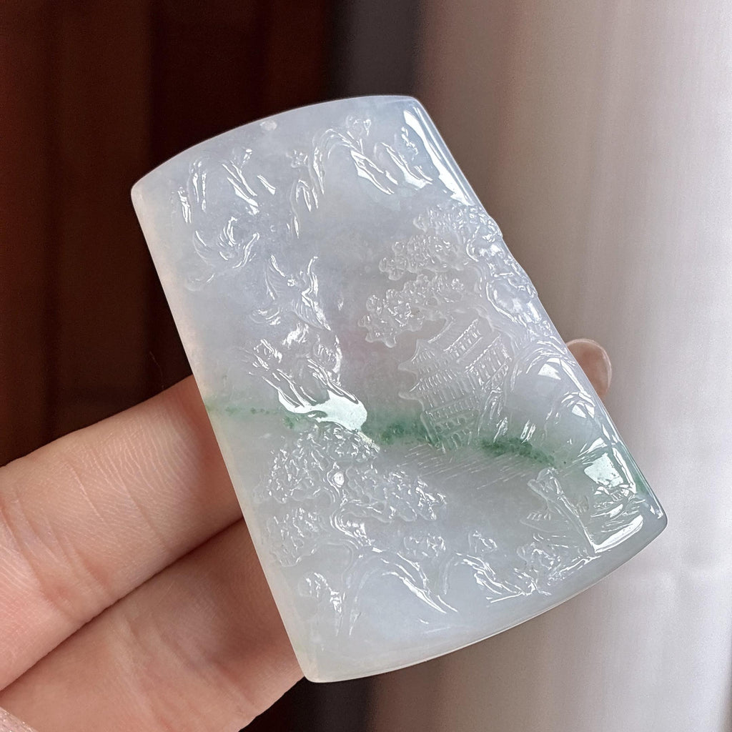 糯冰飘花山水牌挂件 天然缅甸A货翡翠（yc459918）
