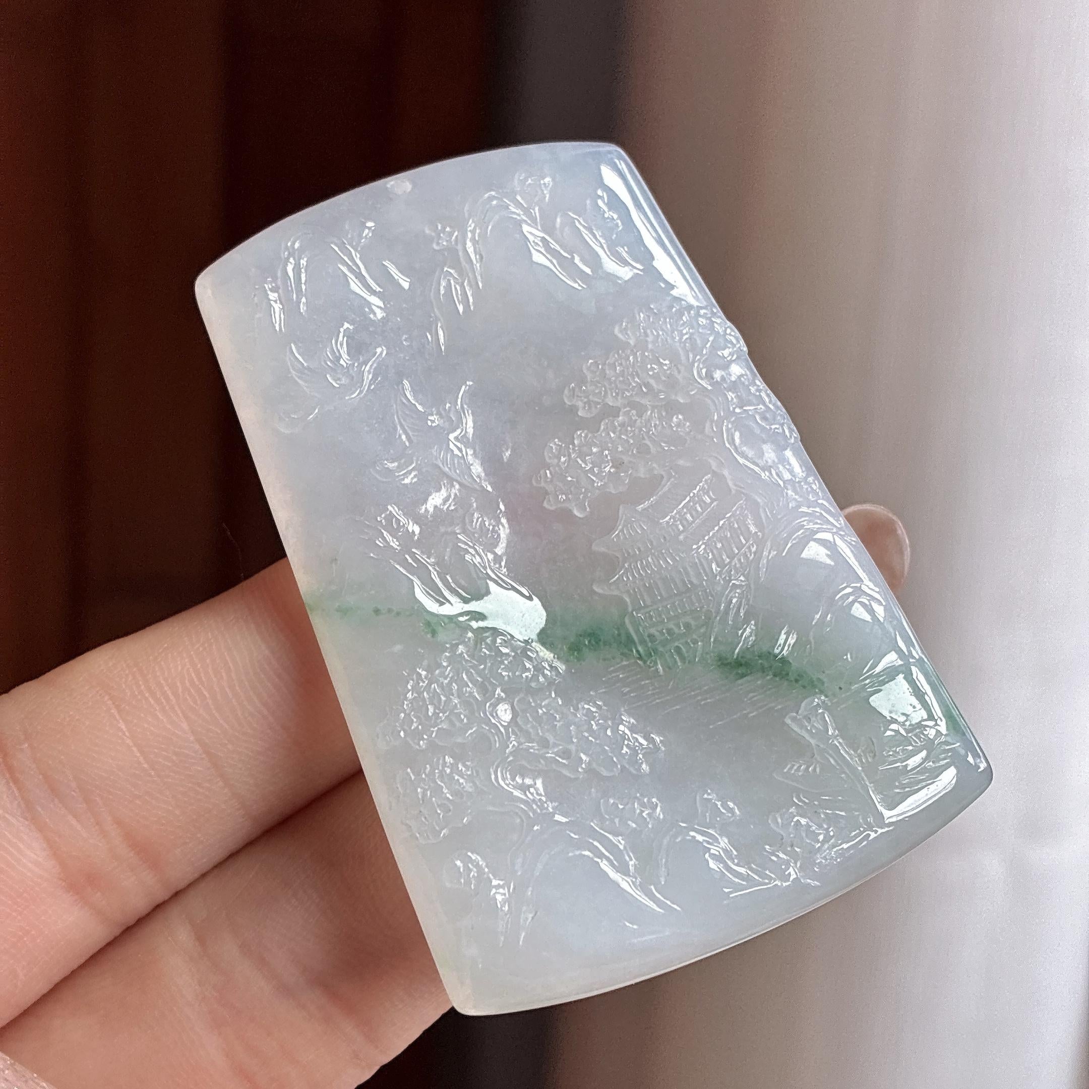 糯冰飘花山水牌挂件 天然缅甸A货翡翠（yc459918）