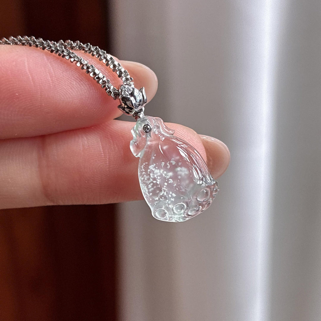 18k金扣头冰种雪花棉莲蓬吊坠 天然缅甸A货翡翠（yc537473）