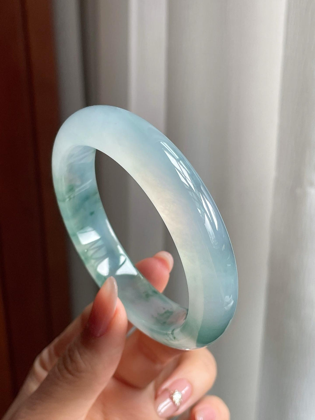 冰种飘花翡翠平安镯（55mm）（yc177381）