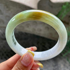 细糯种飘黄翡正圈平安镯57.1圈           天然缅甸A货翡翠（yc392729）