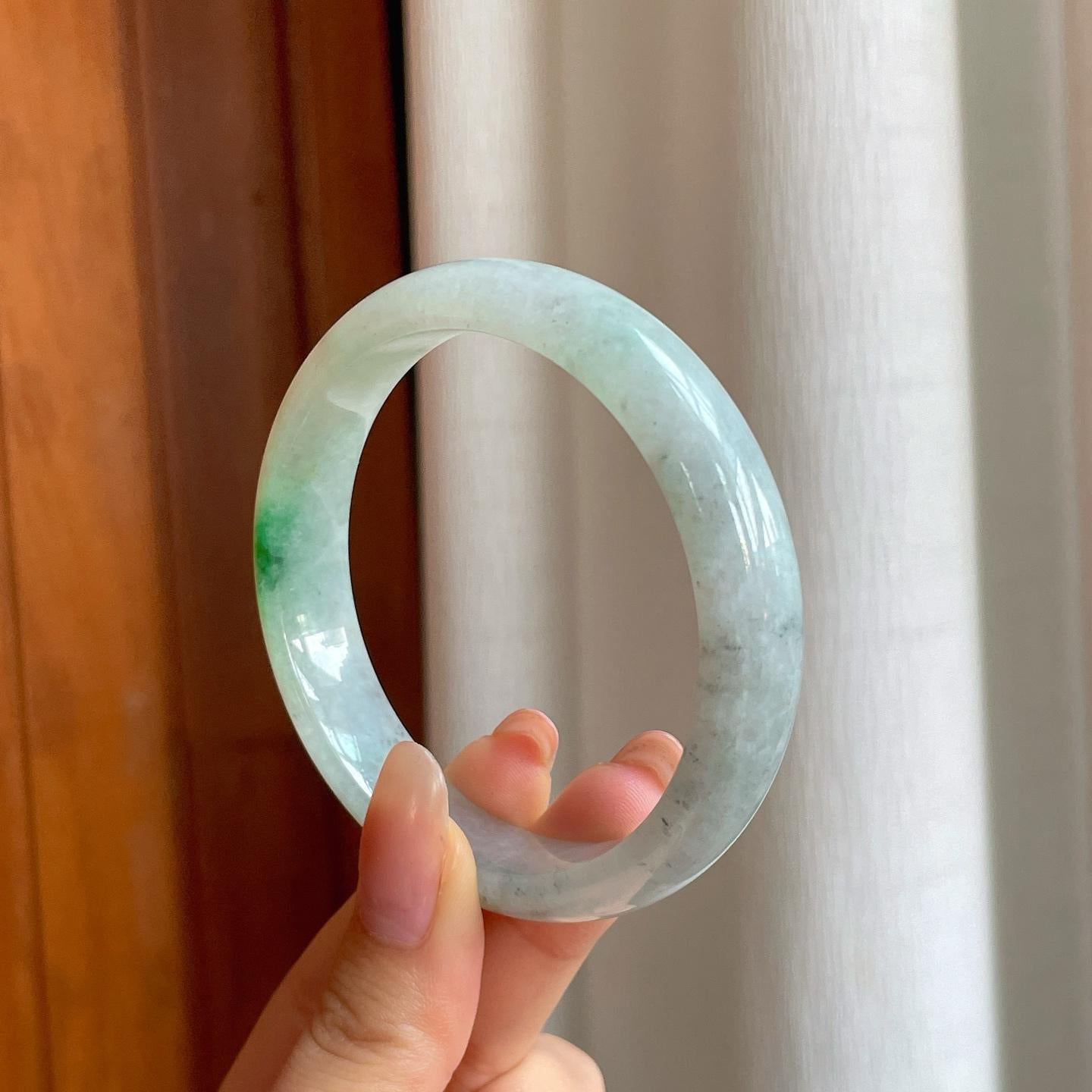 糯冰黄加绿翡翠平安镯（58.5mm)（yc362670）