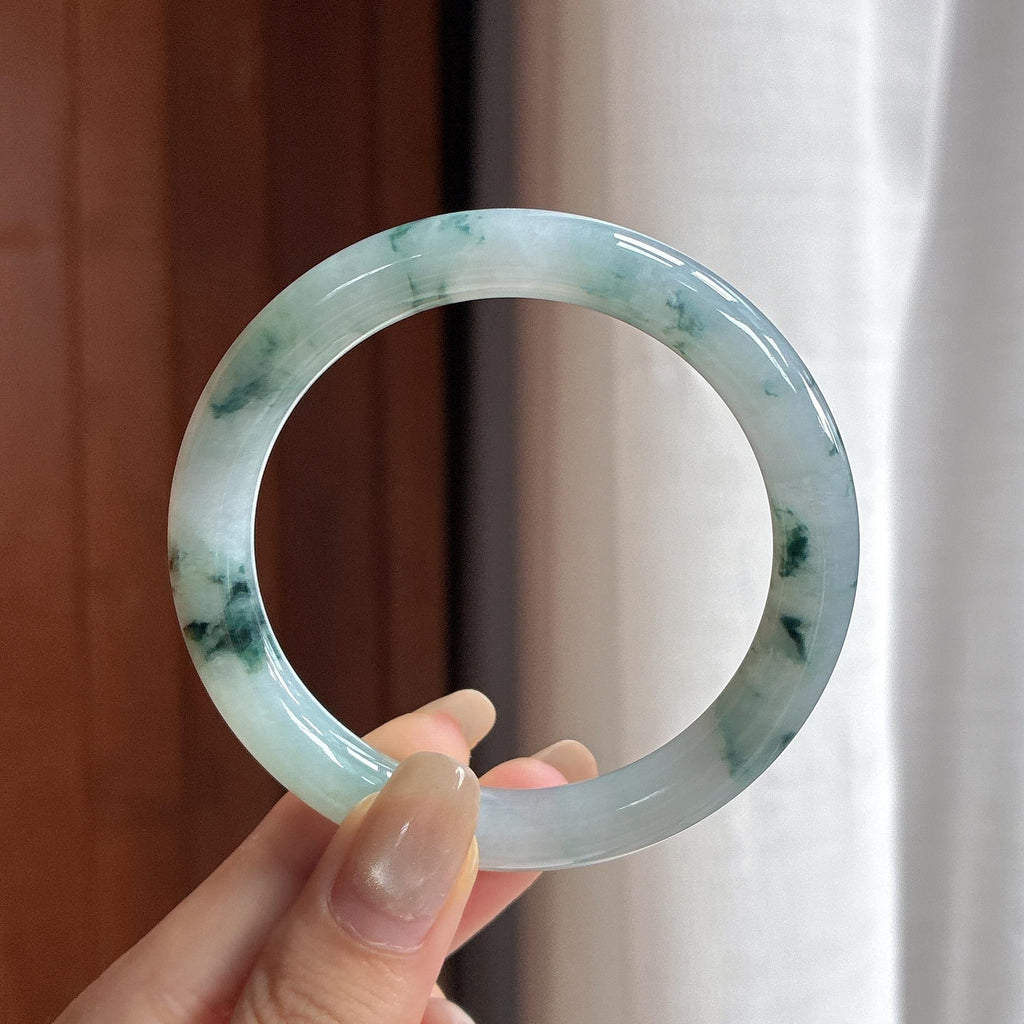 细糯种飘花圆条手镯 54圈 天然缅甸A货翡翠（yc458009）