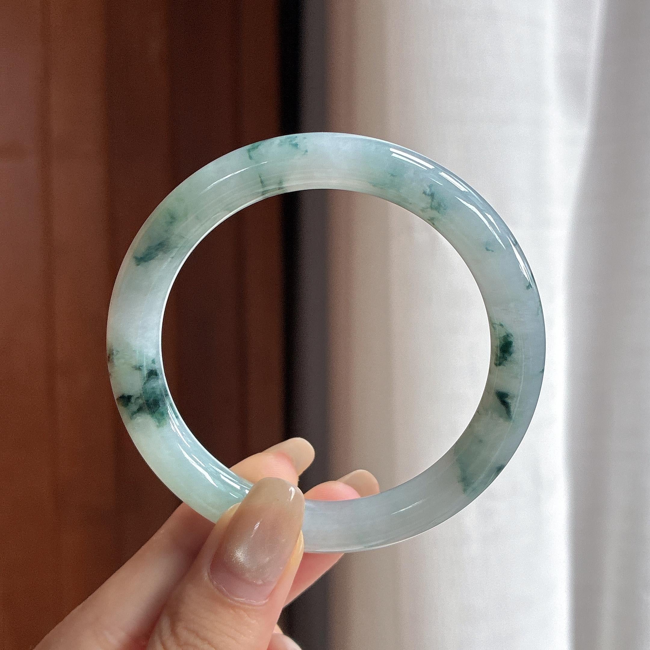 细糯种飘花圆条手镯 54圈 天然缅甸A货翡翠（yc458009）