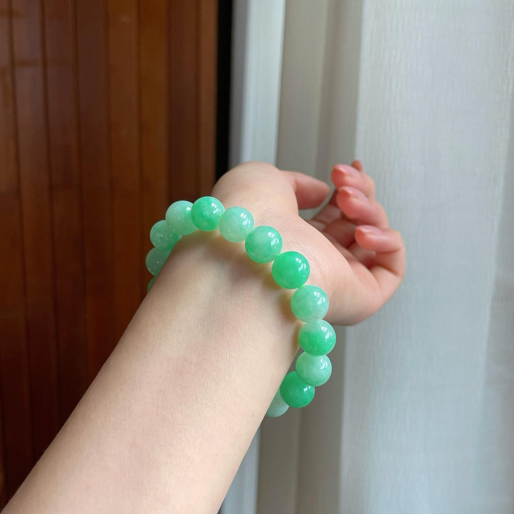 糯冰带色翡翠珠串手串（yc333087）