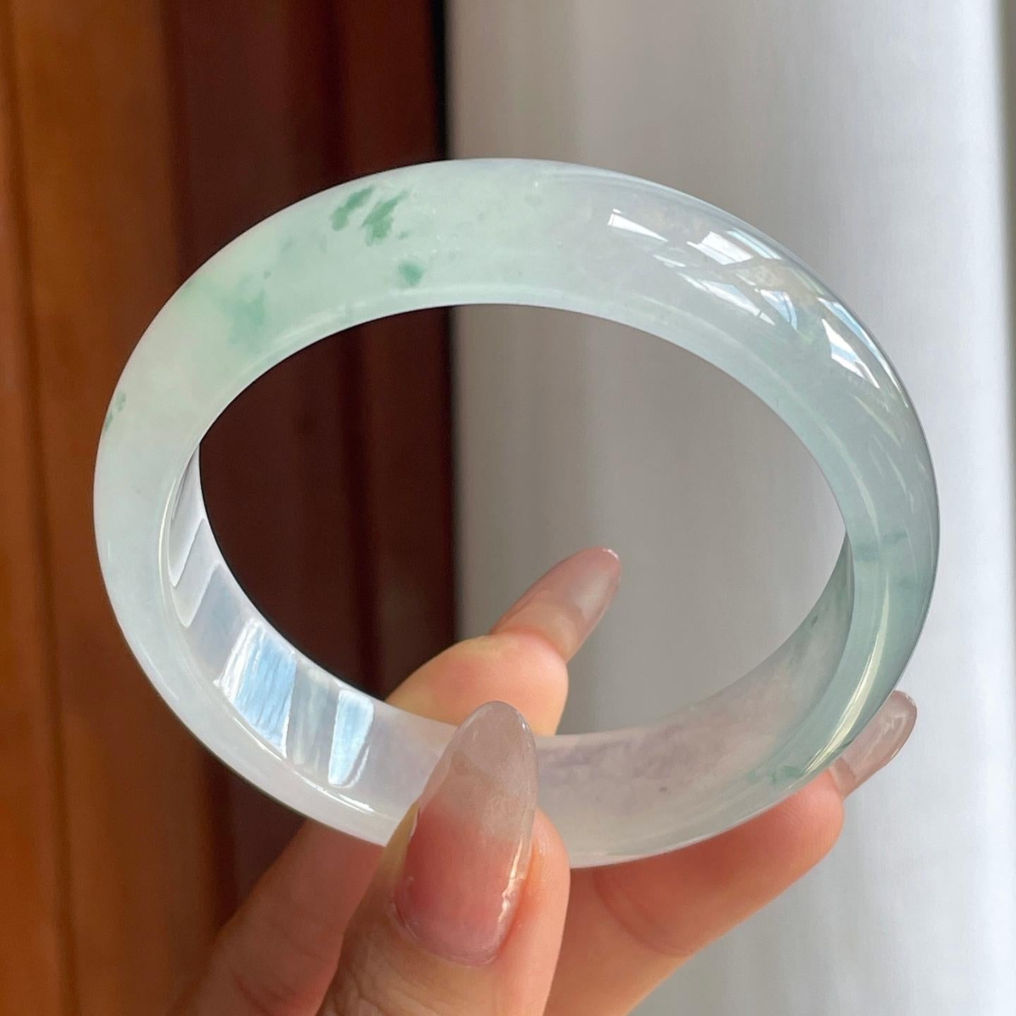 冰种飘花翡翠平安镯（58.5mm）（yc210097）