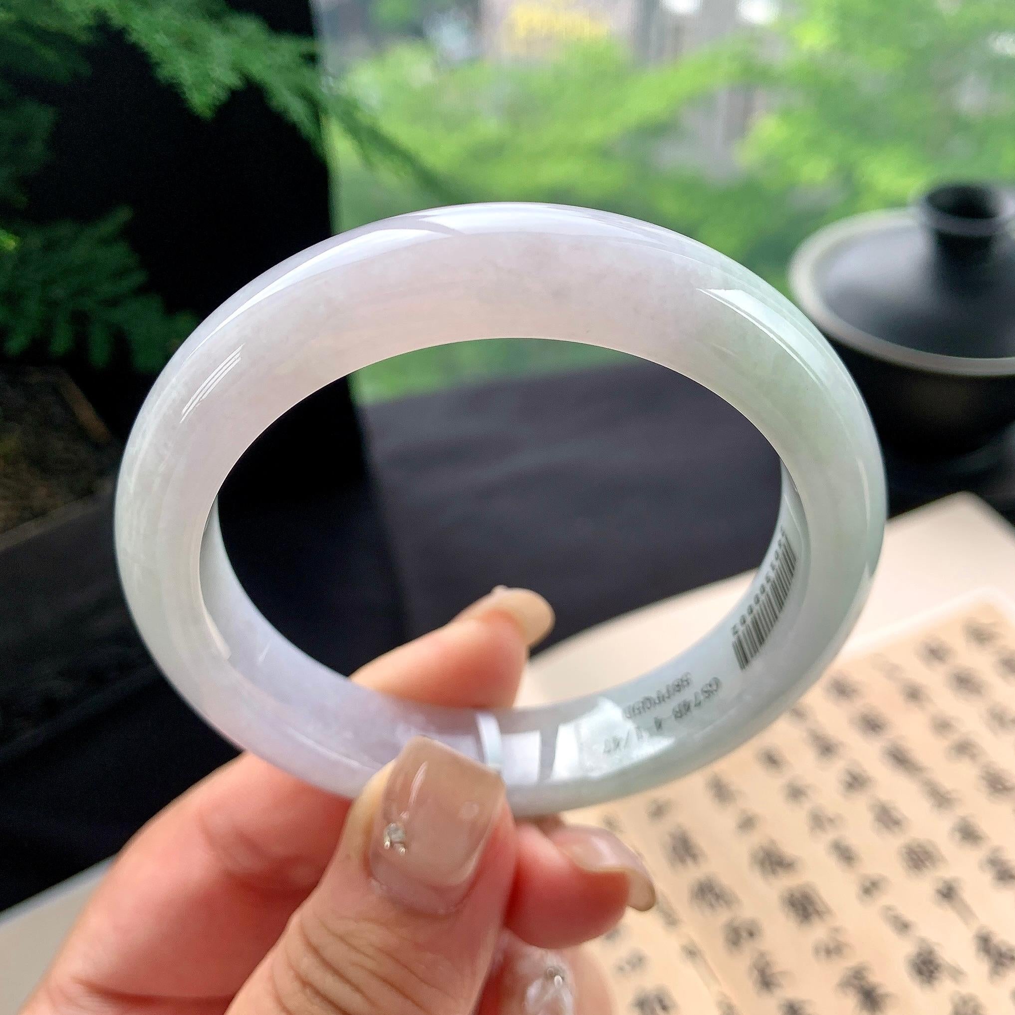 细糯种淡春彩正圈平安镯 56圈口 天然缅甸A货翡翠（yc473081）
