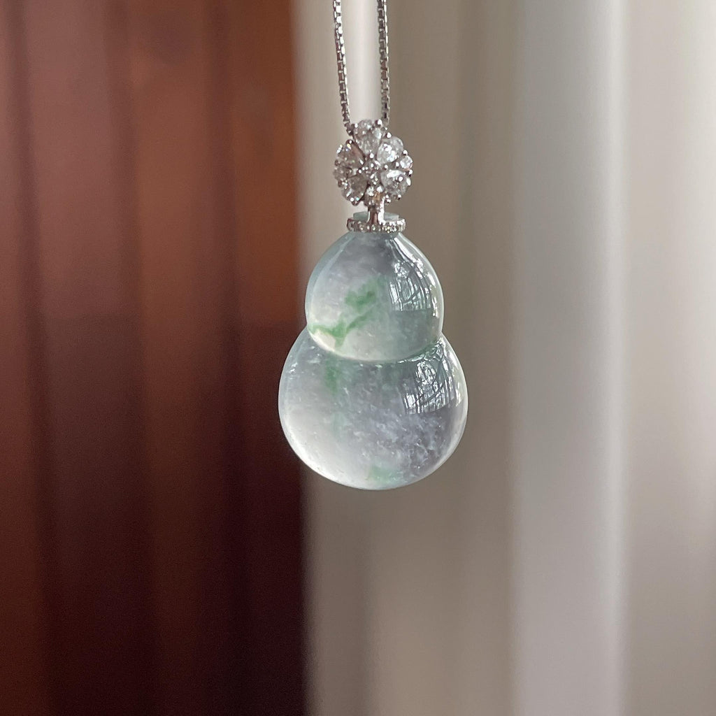 18K金扣头高冰起光飘花葫芦挂件 天然缅甸Ａ货翡翠（yc506605）