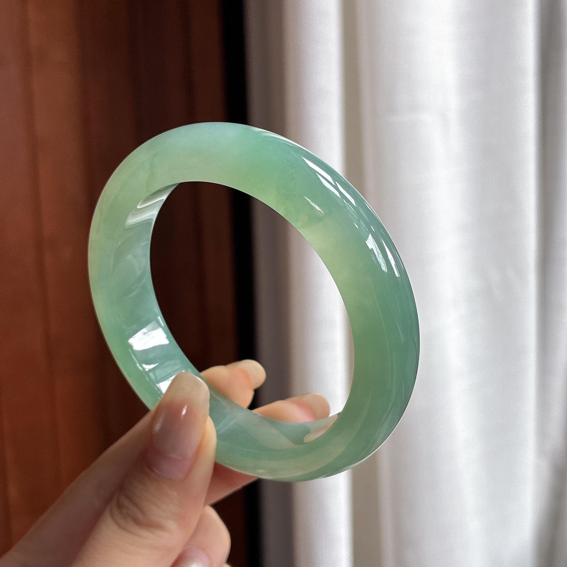 冰种湖水绿正圈平安镯55圈 天然缅甸A货翡翠（yc466060）
