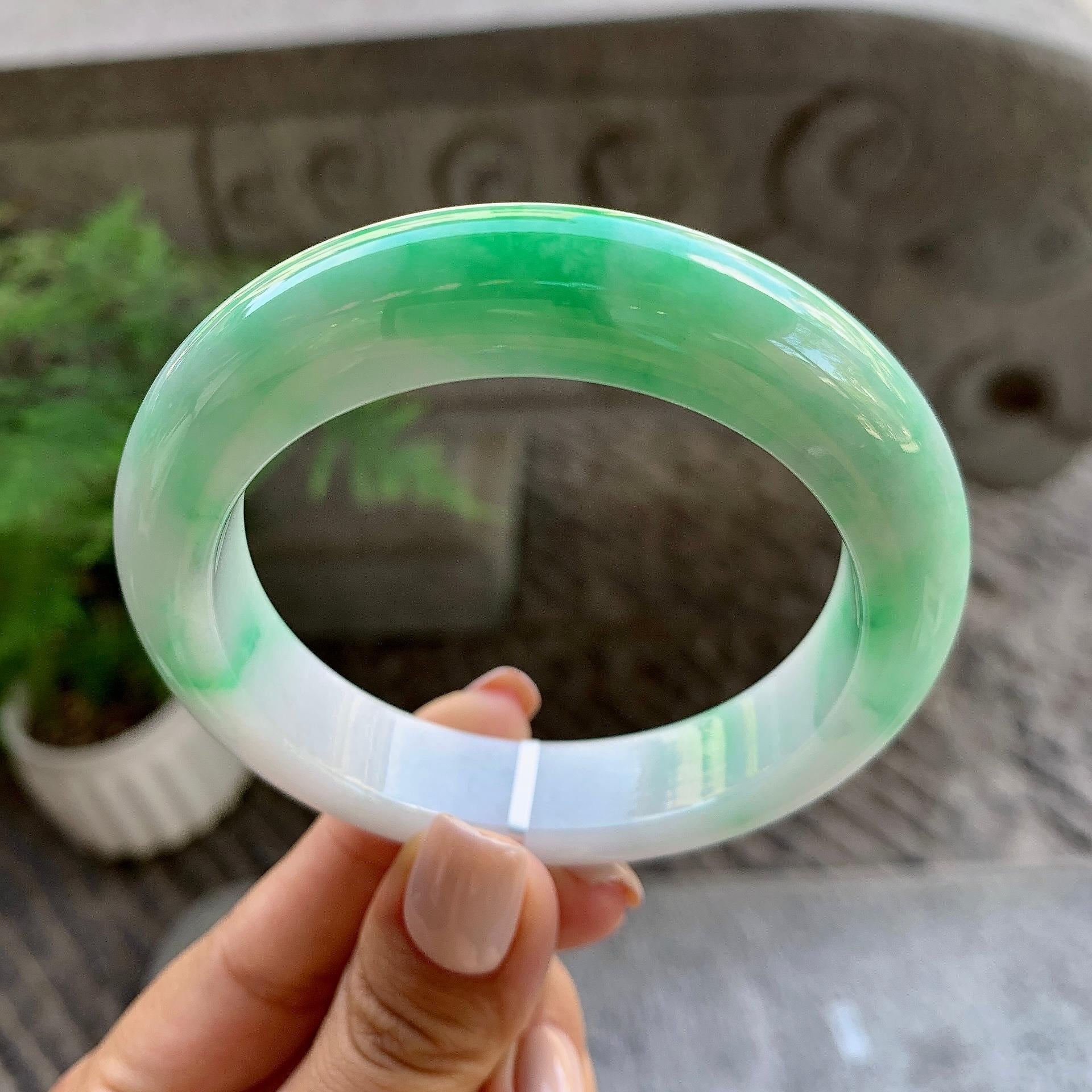 细糯种翠绿平安镯（57.3mm）（yc213155）