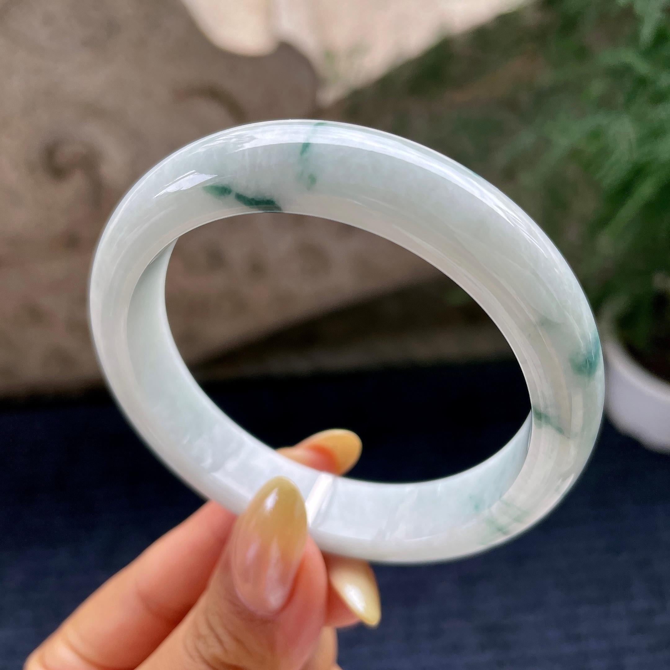 细糯种飘花正圈平安镯57圈 天然缅甸A货翡翠（yc464067）