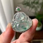 18K金钻镶糯冰种飘花佛公吊坠（yc261152）