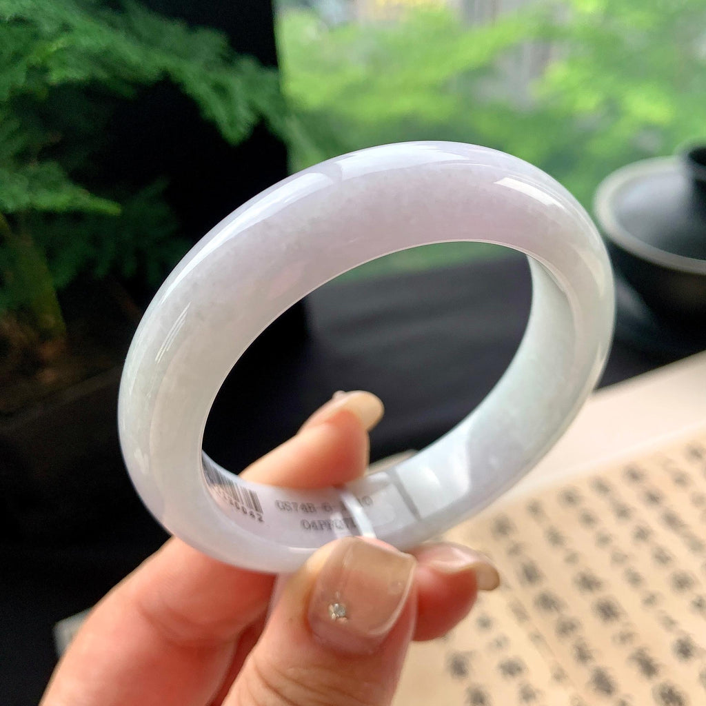 小圈口 细糯种淡紫罗兰正圈平安镯 50.3圈口 天然缅甸A货翡翠（yc473079）