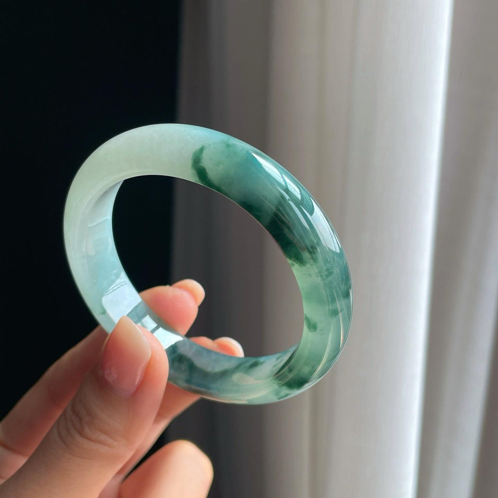 冰种水墨花翡翠平安镯（51.6mm）（yc403443）