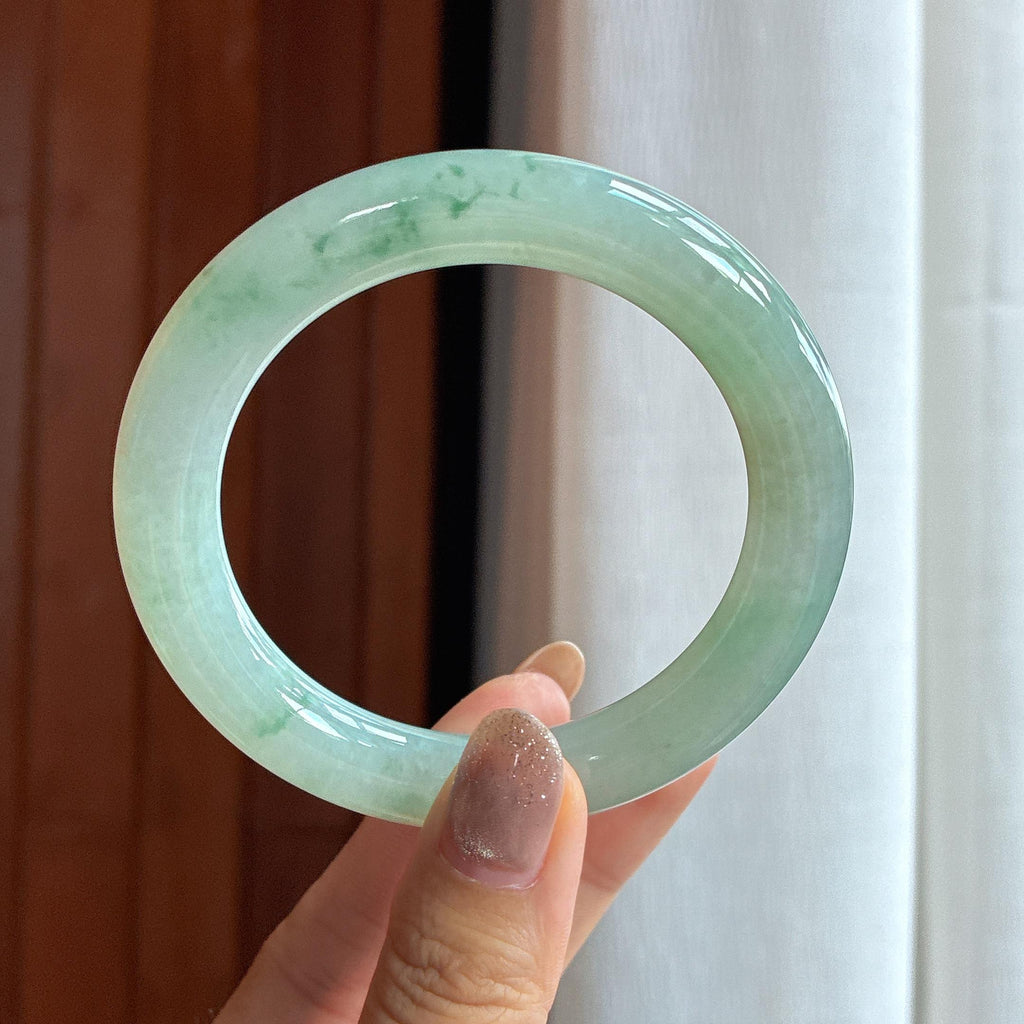 糯冰飘花圆条手镯 57圈 天然缅甸A货翡翠（yc439891）