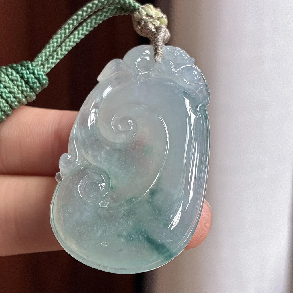 糯冰飘花如意挂件 天然缅甸A货翡翠（yc465971）